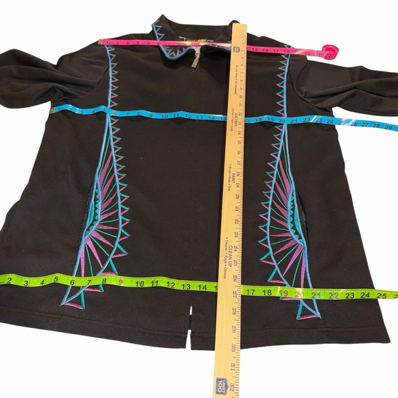 Bob Mackie Wearable Art Jacket Embroidered Moon Sunrise Womens XL Black Purple - Picture 6 of 11